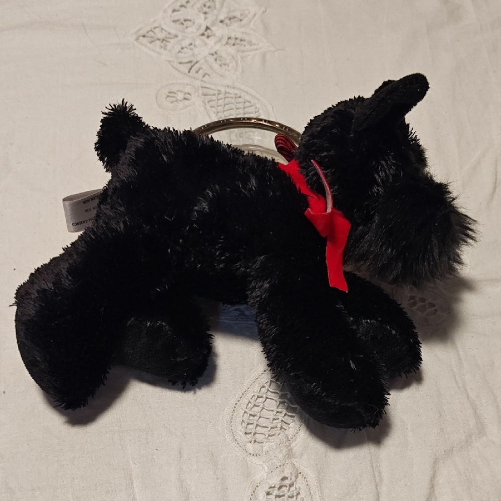Black Stuffed Scottie Dog w/ Red Bandana & Tartan Ribbon Bow